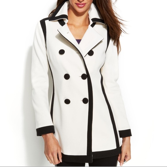 INC International Concepts Ivory/Black Piping Coat - Picture 7 of 8